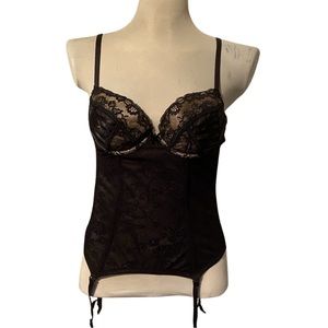 Black Lace Sexy Corset Bustier Underwire Cups Semi Transparent Tank Top Medium